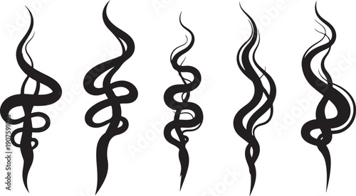 Set of abstract black smoke or flame designs isolated