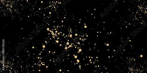 Gold glitter texture on a black background. Holiday background. Golden explosion of confetti. modern.