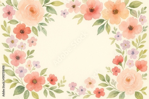 Delicate watercolor floral border background
