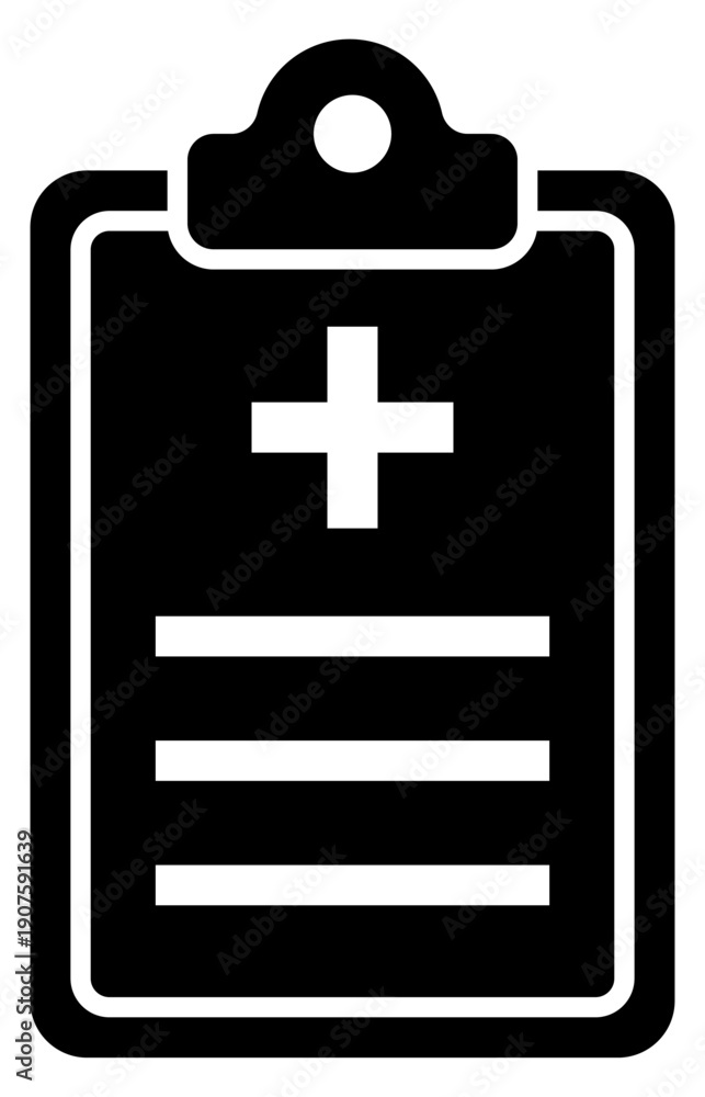 Obraz premium Solid Black Medical Report Icon for Healthcare