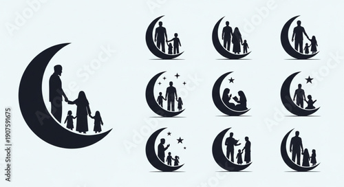 Family Silhouettes on Crescent Moon Collection.