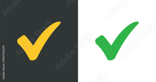 Two checkmarks one yellow on black and one green on white