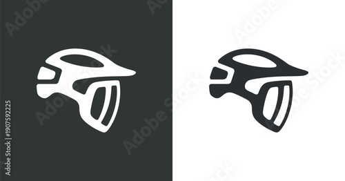 Two bicycle helmet icons one white on black and black on white