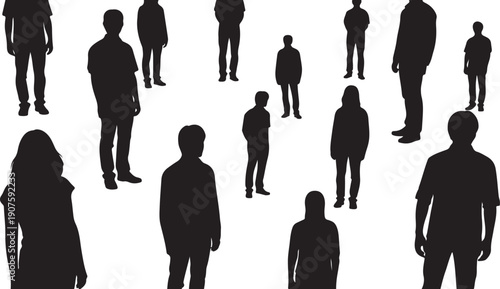 Silhouettes of people standing in a group formation together