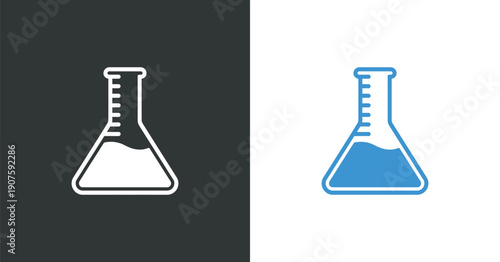 Two beakers one black and white one blue showcasing contrasting visual styles