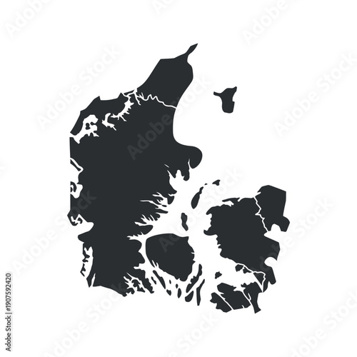 Black silhouette of denmark s landmass and surrounding islands on white