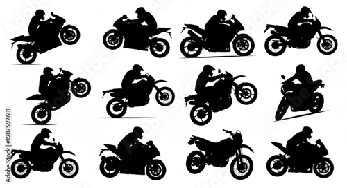 Motorcycle Rider Silhouettes Collection Dynamic Poses.