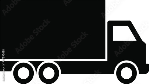 Black Delivery Truck Icon Isolated on White Background for Logistics Transportation Symbol Cargo Freight Shipping Services Flat Vector Silhouette Graphic Design Element Illustration