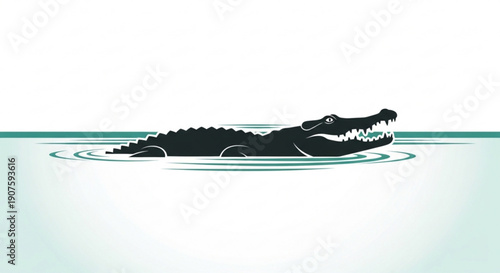 Crocodile Swimming in Water with Open Mouth Isolated on White