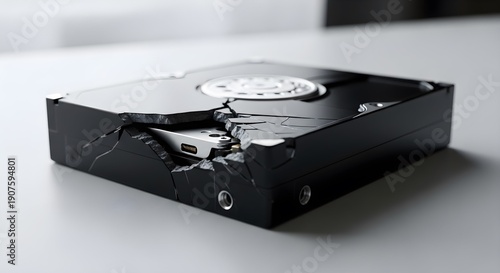 Tapety artystyczne Physically Damaged External Hard Drive Representing Data Loss Risk