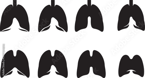 Set of black lung icons on white background illustration