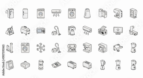 Kitchen appliance outline icon set – home electronics and cooking equipment vector pack