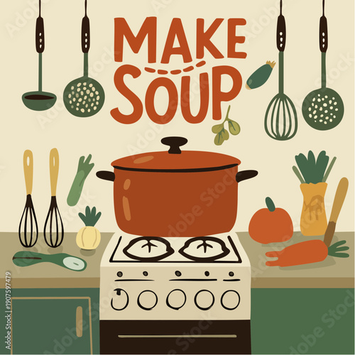 inviting kitchen scene with bold pot and fresh ingredients celebrating the simple comforting ritual of making soup