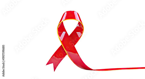 Red AIDS Awareness Ribbon with Golden Trim