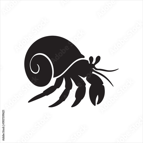  Silhouette hermit crab crawling monochrome design vector illustration