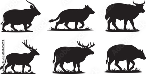 Silhouettes of various animals walking in a line formation