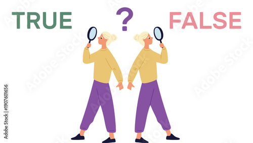 Magnifying glass vector illustration of two people verifying information