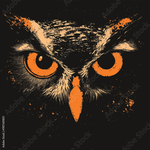 Halloween staring scary spooking evil Owl eyes on dark grunge background , vector style simple color