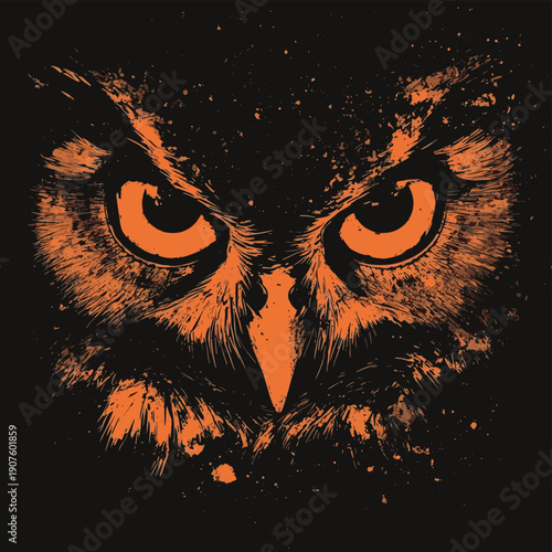 Halloween staring scary spooking evil Owl eyes on dark grunge background , vector style simple color
