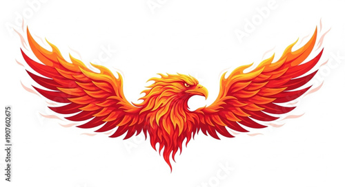 Mythical Fiery Phoenix Bird Spreading Wings.