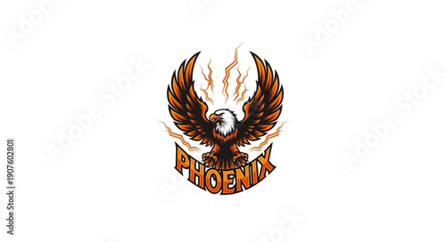 Mythical Phoenix Bird Emblem with Flames and Text.