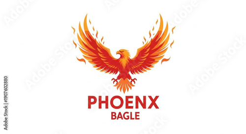 Mythical Phoenix Bird Illustration with Flames.