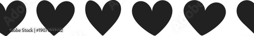 Row of Black Hand-Drawn Heart Shapes on a White Background illustration fd5453cz