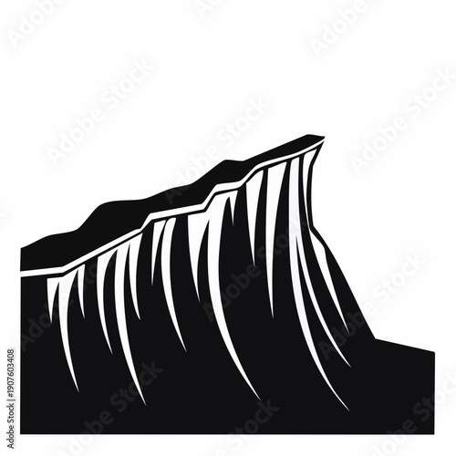 Stylized Silhouette of a Cliffside Landscape with Distinctive Sharp Features and Texture
