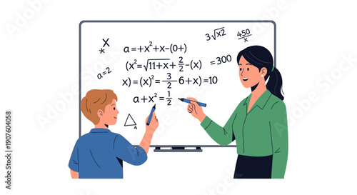 Math Tutoring Session with Equations on Whiteboard