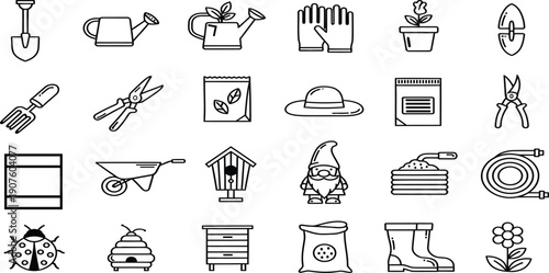 Gardening tools and supplies icons