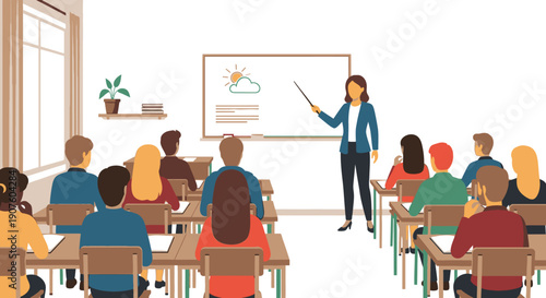 Female Teacher Giving Presentation to Diverse Classroom