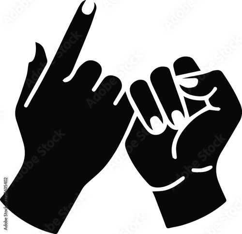 Minimalist black two hands making a pinky swear gesture promise symbol silhouette vector icon