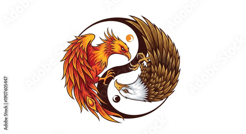 Phoenix and Eagle Yin Yang Symbol Harmony.