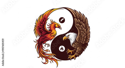 Phoenix and Eagle Yin Yang Symbol.