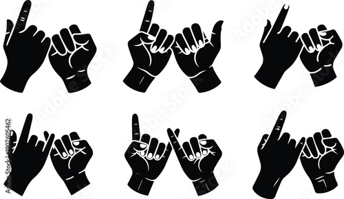 Set of Minimalist black two hands making a pinky swear gesture promise symbol silhouette vector icon