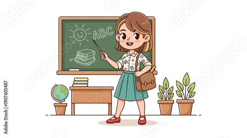 Cute woman teacher character cartoon vector
