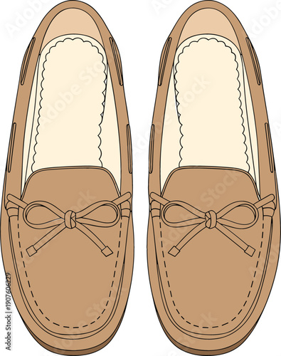 Classic Brown Loafers Shoes Top View Vector Illustration of Casual Slip On Footwear Pair Isolated on White Background