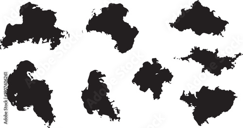 Black ink splatters on white background graphic design elements