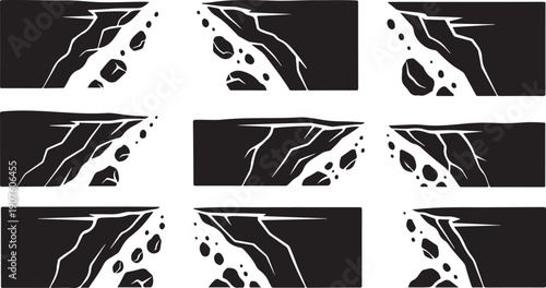 Black and white abstract crack pattern design elements set
