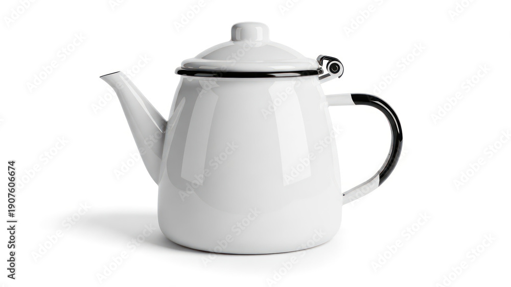 Fototapeta premium White Teapot with Black Handle and Trim.
