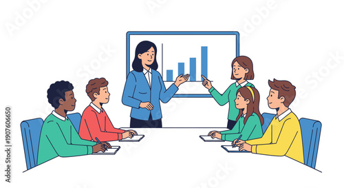 Diverse Group in Business Meeting with Presentation