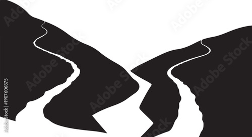 Winding River Flowing Through Black and White Landscape Mountains