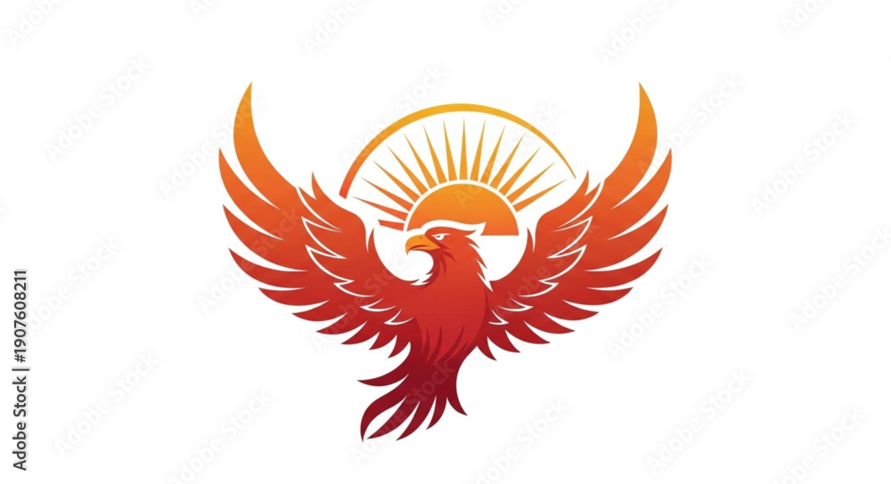 Obraz premium Phoenix Bird Rising Sun Logo.