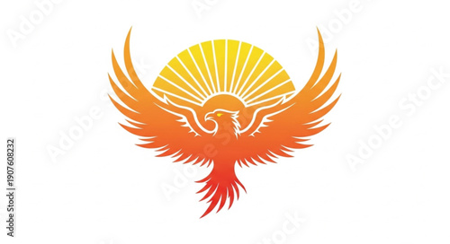 Phoenix Bird Rising Sun Symbol.