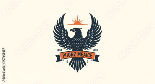 Phoenix Bird Emblem with Rising Sun and Banner.
