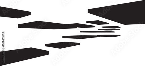 Black geometric shapes on a white background abstract design