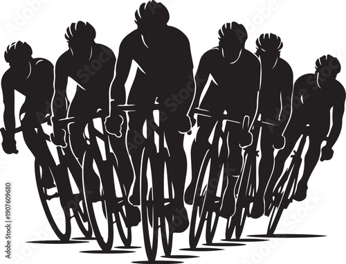 Silhouette of Cyclists Riding Bicycles in a Group Formation