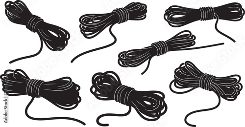 Bundles of black rope on a white background illustration