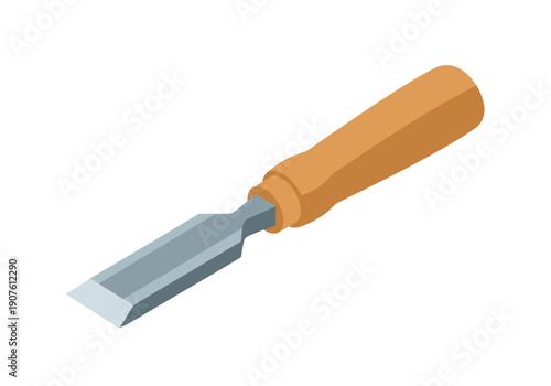 Chisel tool illustration showcasing craftsmanship and precision in woodworking tasks from a detailed, angled viewpoint