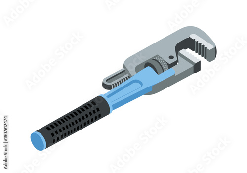 Adjustable wrench illustrated in a detailed graphic design on a neutral background from a tilted viewpoint